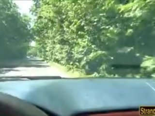 Hitchhiking пара picked вгору і трахання в в заднє сидіння