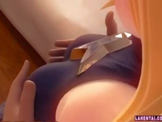 금발의 3d seductress 도착 fondled 과 엿
