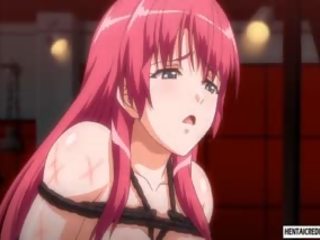 Legato su hentai biscotto prende eccellente candela cera dripped su suo